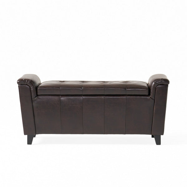 Kitty Storage Bench Footstool, Brown Waffle Tuft Faux Leather, 46 Inch -BM335211