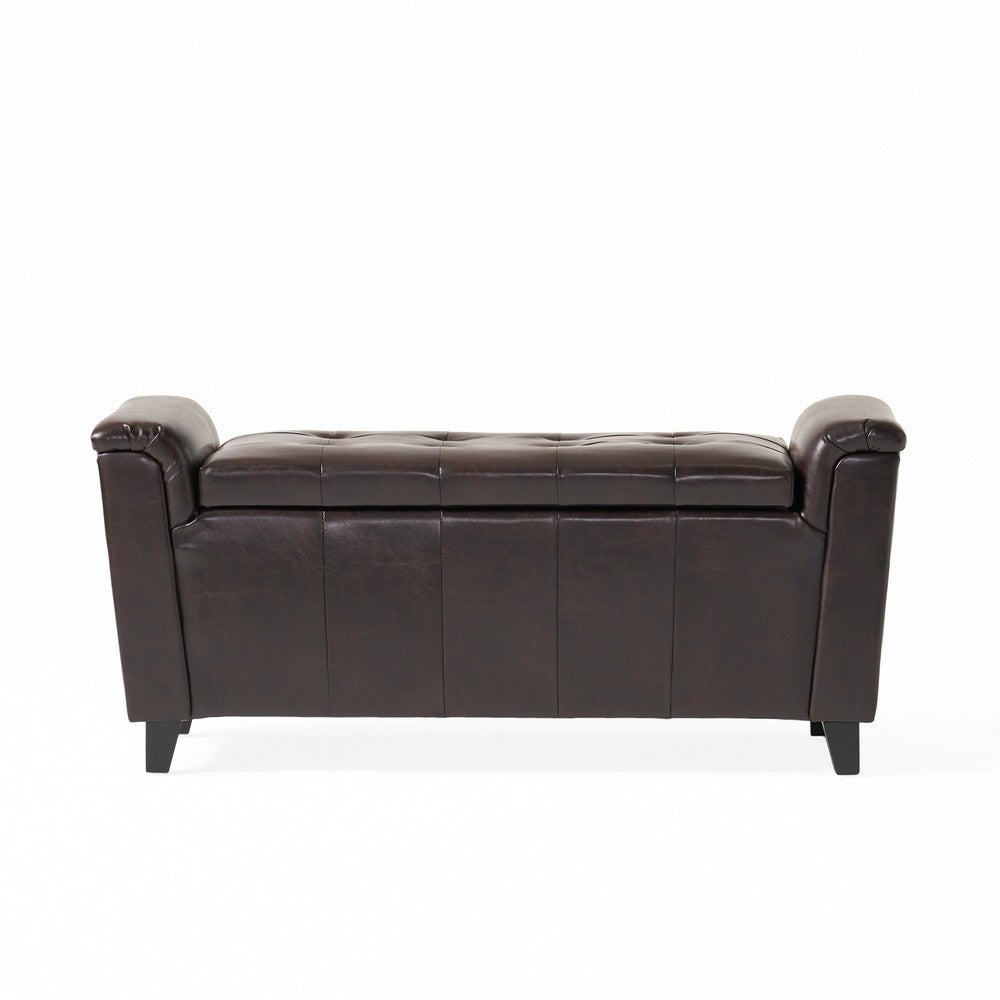 Kitty Storage Bench Footstool, Brown Waffle Tuft Faux Leather, 46 Inch -BM335211