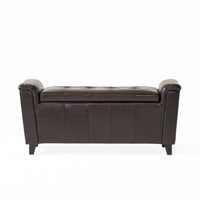Kitty Storage Bench Footstool, Brown Waffle Tuft Faux Leather, 46 Inch -BM335211