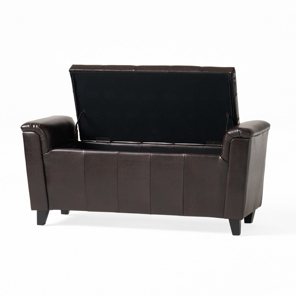 Kitty Storage Bench Footstool, Brown Waffle Tuft Faux Leather, 46 Inch -BM335211