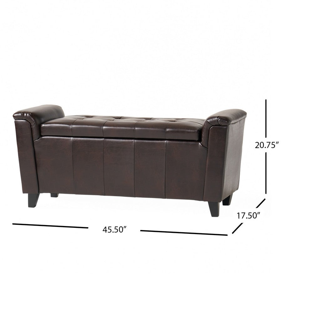 Kitty Storage Bench Footstool, Brown Waffle Tuft Faux Leather, 46 Inch -BM335211