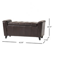 Kitty Storage Bench Footstool, Brown Waffle Tuft Faux Leather, 46 Inch -BM335211