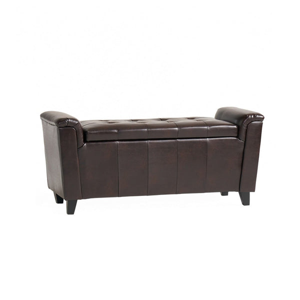 Kitty Storage Bench Footstool, Brown Waffle Tuft Faux Leather, 46 Inch -BM335211