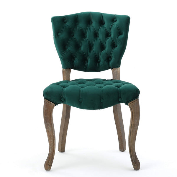 Magie Dining Chair Set of 2, Wood Scrolled Legs, Green Tufted Velvet -BM335212