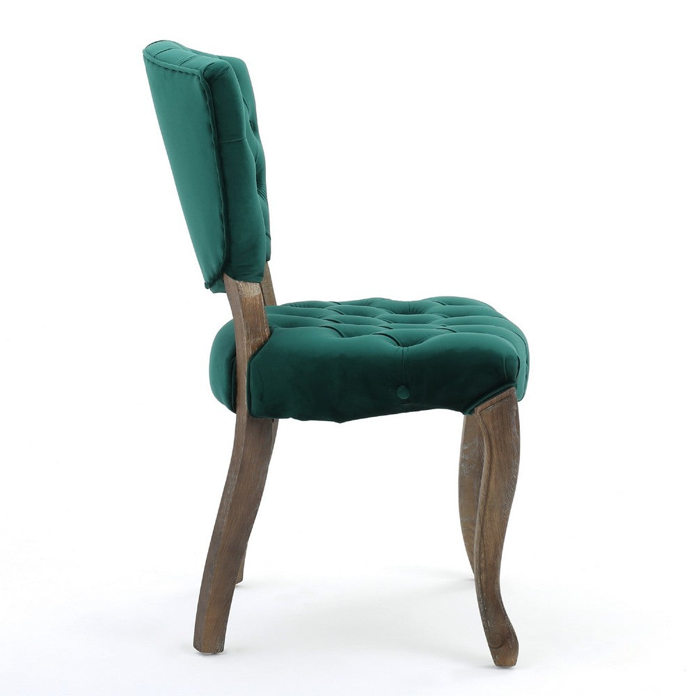 Magie Dining Chair Set of 2, Wood Scrolled Legs, Green Tufted Velvet -BM335212