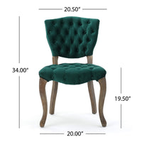Magie Dining Chair Set of 2, Wood Scrolled Legs, Green Tufted Velvet -BM335212