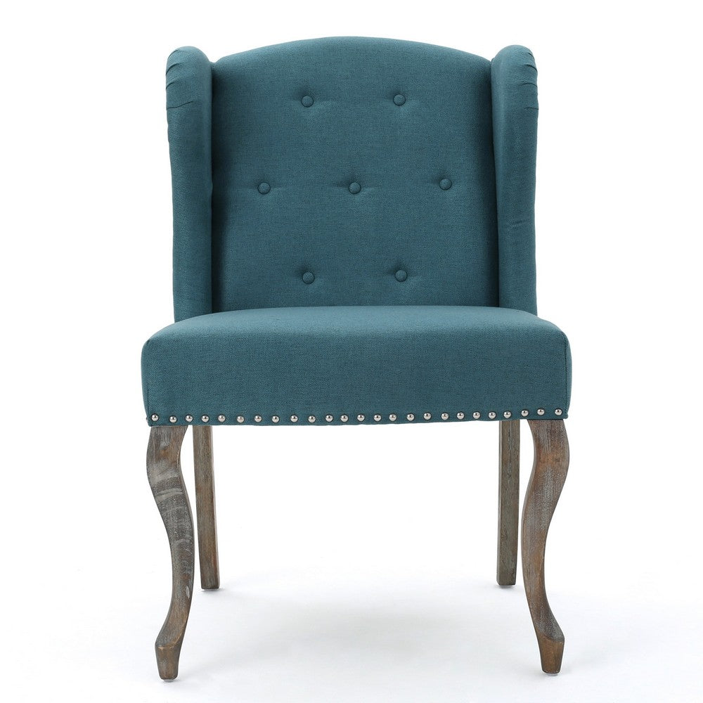 Zynx Accent Chair, Rubberwood Cabriole Legs, Button Tufted Teal Blue -BM335214