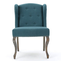 Zynx Accent Chair, Rubberwood Cabriole Legs, Button Tufted Teal Blue -BM335214