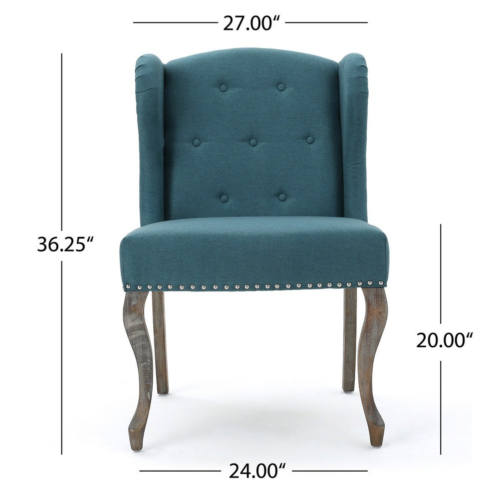 Zynx Accent Chair, Rubberwood Cabriole Legs, Button Tufted Teal Blue -BM335214