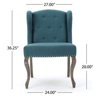 Zynx Accent Chair, Rubberwood Cabriole Legs, Button Tufted Teal Blue -BM335214