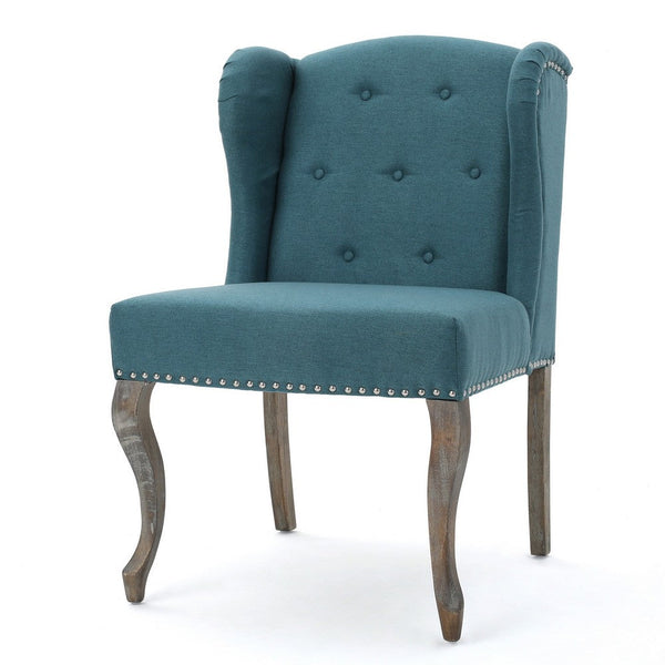 Zynx Accent Chair, Rubberwood Cabriole Legs, Button Tufted Teal Blue -BM335214