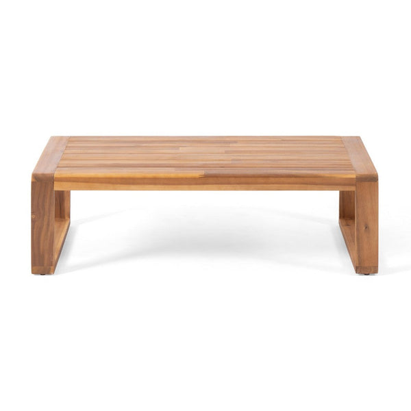 Eddy 2pc Patio Loveseat and Coffee Table Set, Brown Acacia Wood, Gray -BM335215