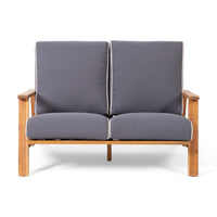 Eddy 2pc Patio Loveseat and Coffee Table Set, Brown Acacia Wood, Gray -BM335215