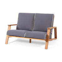 Eddy 2pc Patio Loveseat and Coffee Table Set, Brown Acacia Wood, Gray -BM335215