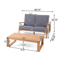 Eddy 2pc Patio Loveseat and Coffee Table Set, Brown Acacia Wood, Gray -BM335215