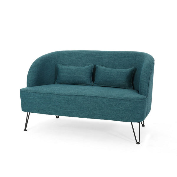 Lisa Loveseat with 2 Lumbar Pillows, Hairpin Legs, Teal Blue 50 Inch -BM335216