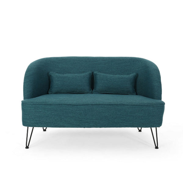 Lisa Loveseat with 2 Lumbar Pillows, Hairpin Legs, Teal Blue 50 Inch -BM335216