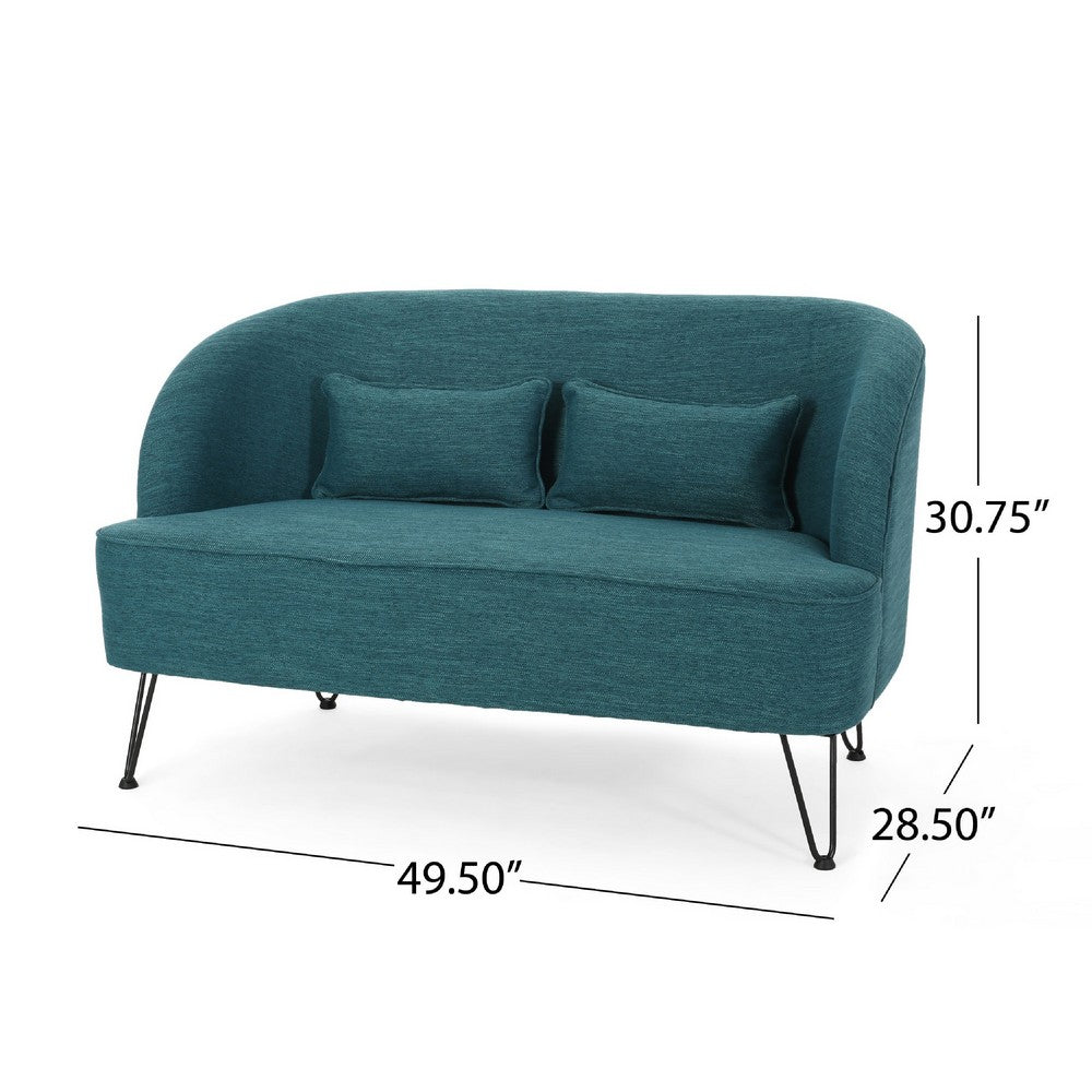 Lisa Loveseat with 2 Lumbar Pillows, Hairpin Legs, Teal Blue 50 Inch -BM335216