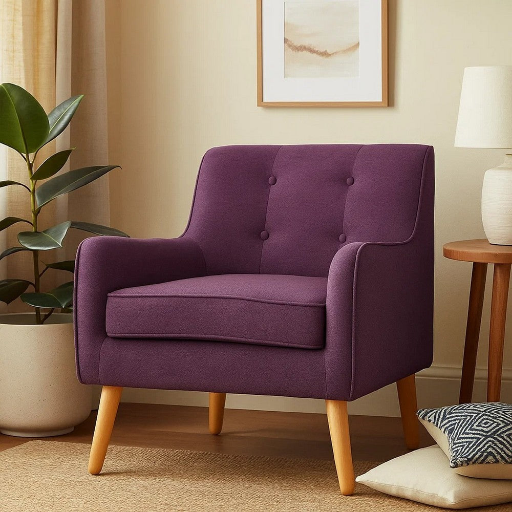 Felix Accent Armchair, Splayed Birch Wood Legs, Button Tufted Purple -BM335218
