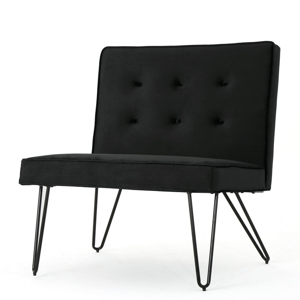Ashley Armless Slipper Chair, Hairpin Legs, Black Button Tufted Velvet -BM335220