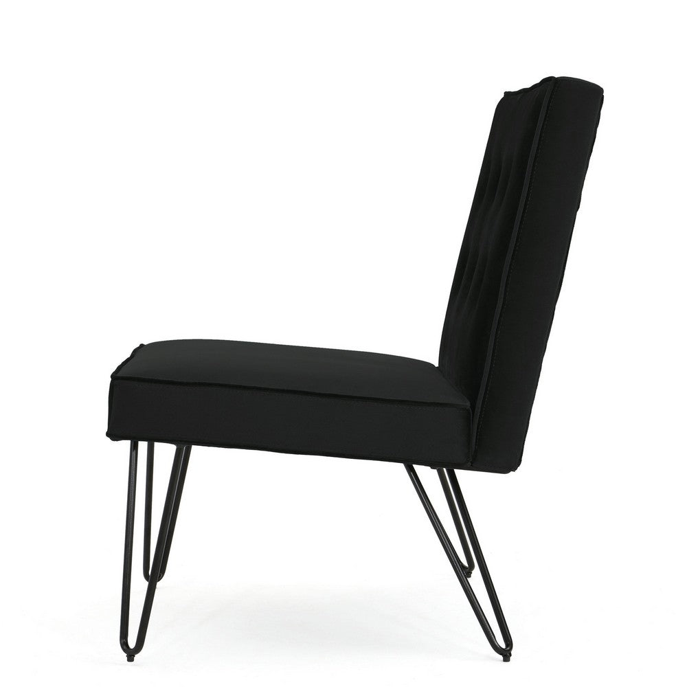 Ashley Armless Slipper Chair, Hairpin Legs, Black Button Tufted Velvet -BM335220