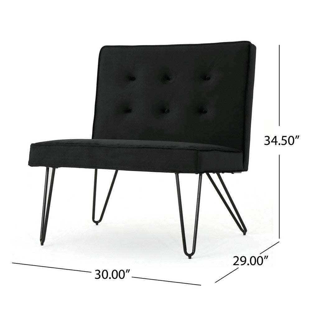 Ashley Armless Slipper Chair, Hairpin Legs, Black Button Tufted Velvet -BM335220