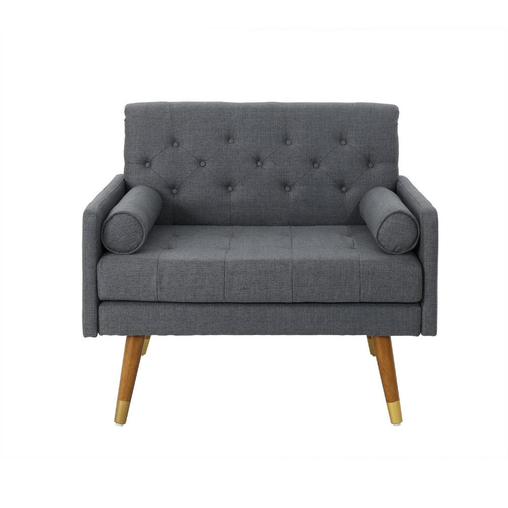 Javie Club Accent Chair, Splayed Rubberwood Legs, Button Tufted Gray -BM335222