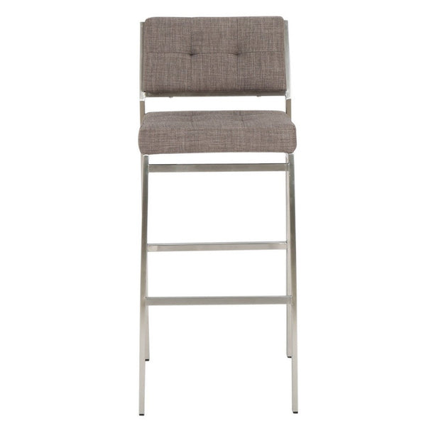 Emily Barstool Chair Set of 2, Chrome Steel, Gray Tufted Polyester -BM335223