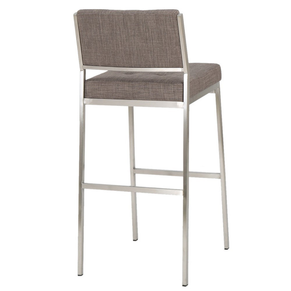 Emily Barstool Chair Set of 2, Chrome Steel, Gray Tufted Polyester -BM335223