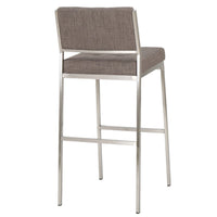 Emily Barstool Chair Set of 2, Chrome Steel, Gray Tufted Polyester -BM335223