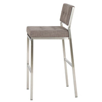 Emily Barstool Chair Set of 2, Chrome Steel, Gray Tufted Polyester -BM335223