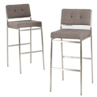 Emily Barstool Chair Set of 2, Chrome Steel, Gray Tufted Polyester -BM335223