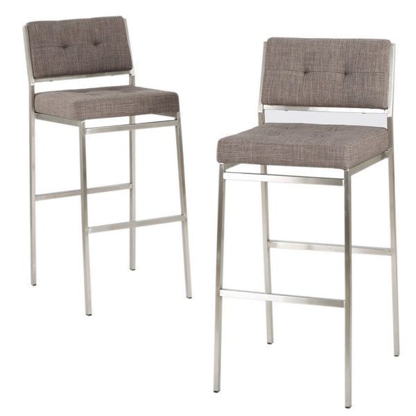 Emily Barstool Chair Set of 2, Chrome Steel, Gray Tufted Polyester -BM335223