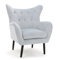 Zorro Accent Armchair, Solid Oak Wood, Light Gray Button Tufted Velvet -BM335224