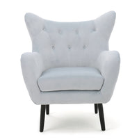 Zorro Accent Armchair, Solid Oak Wood, Light Gray Button Tufted Velvet -BM335224