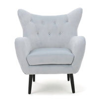 Zorro Accent Armchair, Solid Oak Wood, Light Gray Button Tufted Velvet -BM335224