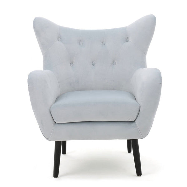 Zorro Accent Armchair, Solid Oak Wood, Light Gray Button Tufted Velvet -BM335224