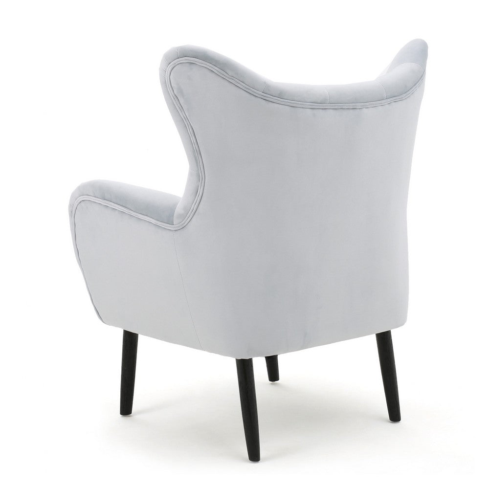 Zorro Accent Armchair, Solid Oak Wood, Light Gray Button Tufted Velvet -BM335224