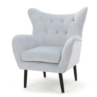 Zorro Accent Armchair, Solid Oak Wood, Light Gray Button Tufted Velvet -BM335224