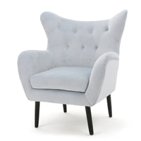 Zorro Accent Armchair, Solid Oak Wood, Light Gray Button Tufted Velvet -BM335224