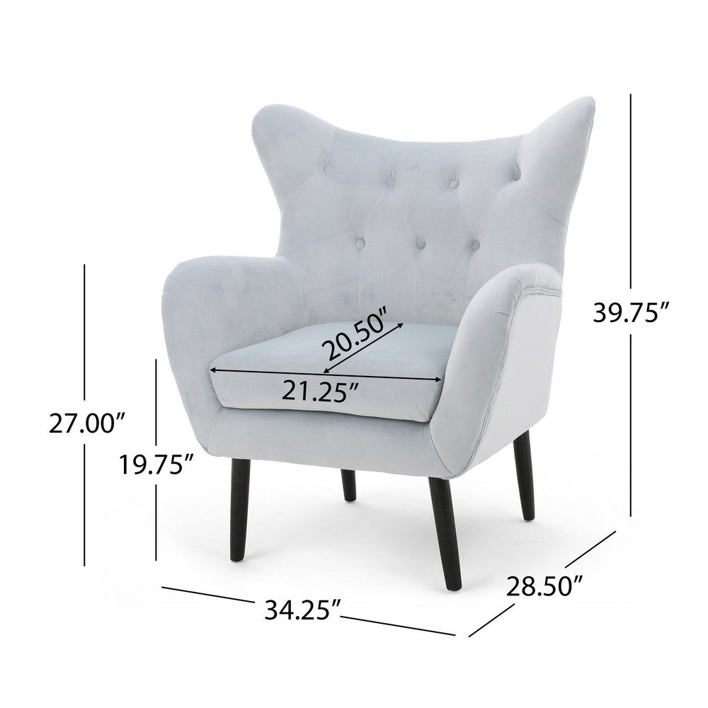 Zorro Accent Armchair, Solid Oak Wood, Light Gray Button Tufted Velvet -BM335224