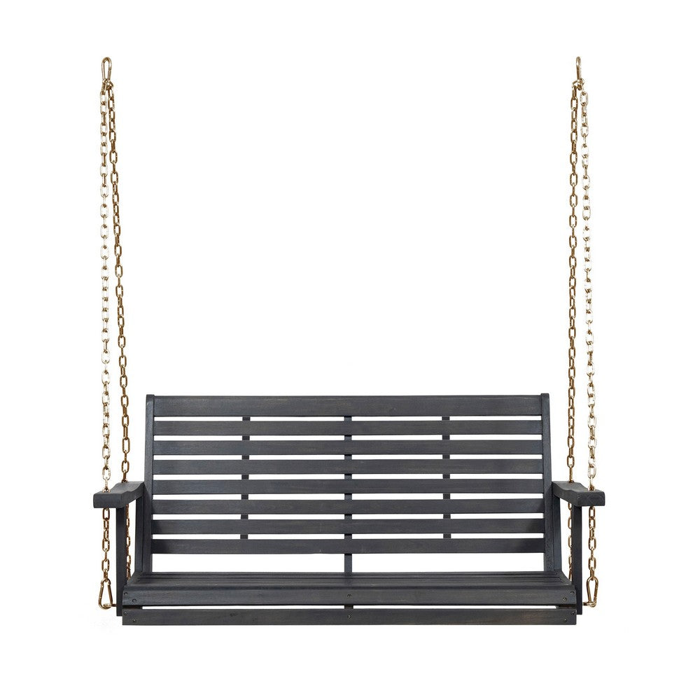 Mania Porch Swing Bench with Hanging Chain, Slatted Gray Acacia Wood -BM335225