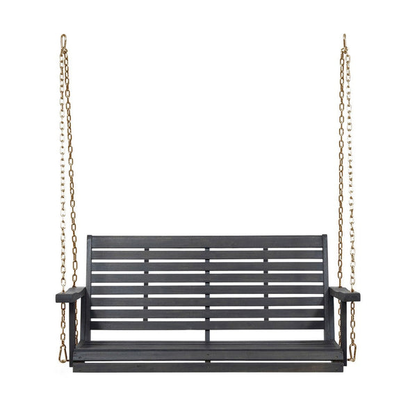 Mania Porch Swing Bench with Hanging Chain, Slatted Gray Acacia Wood -BM335225