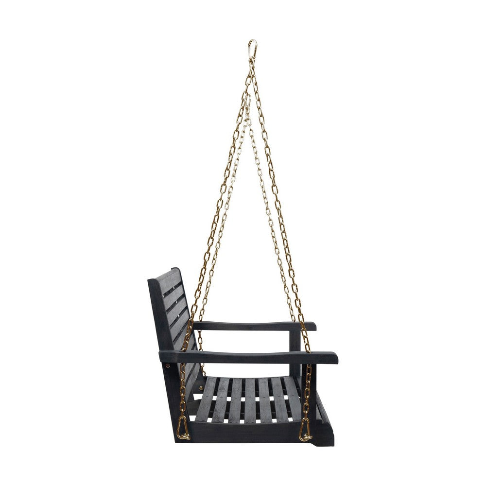 Mania Porch Swing Bench with Hanging Chain, Slatted Gray Acacia Wood -BM335225