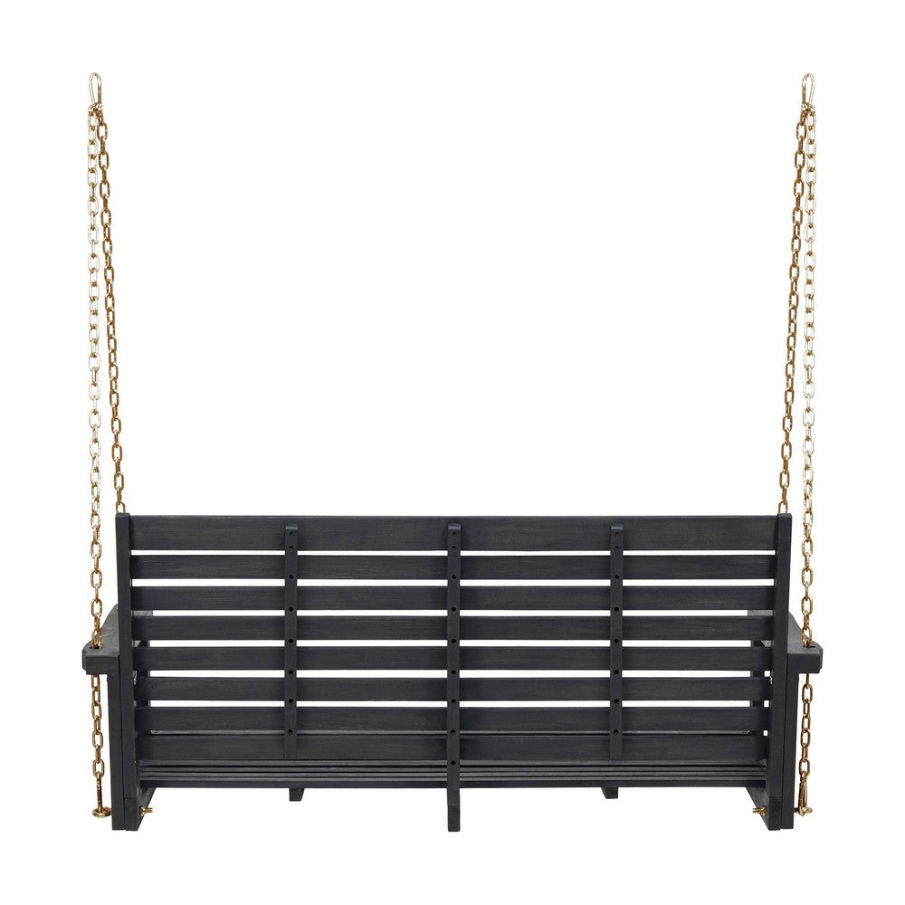 Mania Porch Swing Bench with Hanging Chain, Slatted Gray Acacia Wood -BM335225