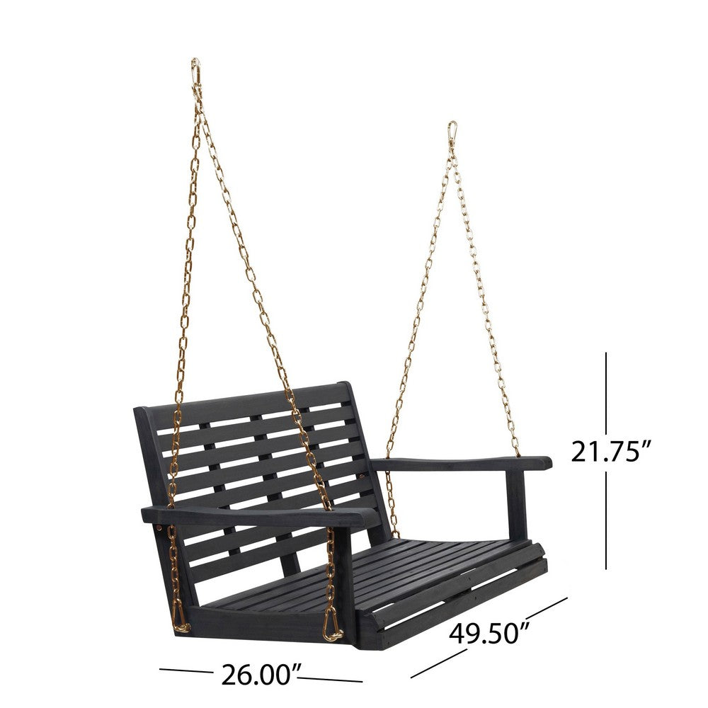 Mania Porch Swing Bench with Hanging Chain, Slatted Gray Acacia Wood -BM335225