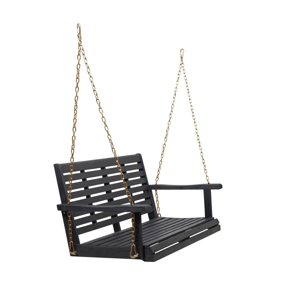 Mania Porch Swing Bench with Hanging Chain, Slatted Gray Acacia Wood -BM335225