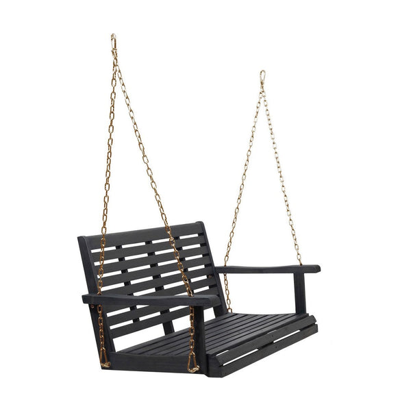 Mania Porch Swing Bench with Hanging Chain, Slatted Gray Acacia Wood -BM335225