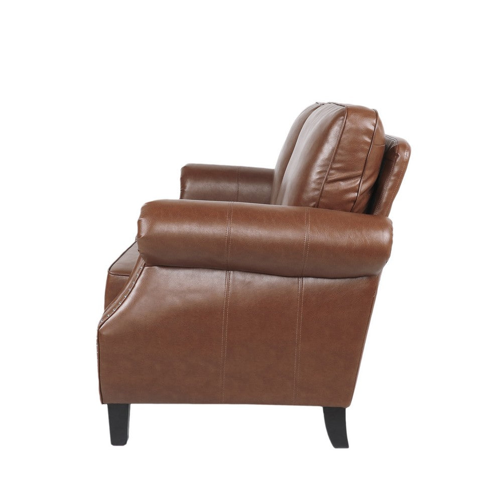 Zika Loveseat, Nailhead Trim Light Brown Faux Leather, 59 Inch -BM335227