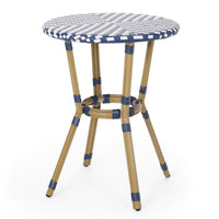 Outdoor French Bistro Table, Blue White Rattan, 22 Inch Brown Aluminum -BM335230